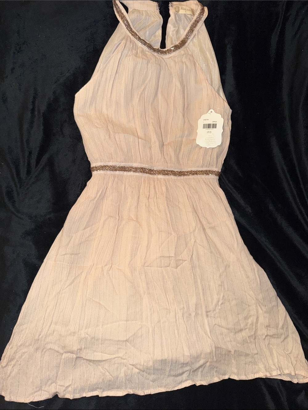 Altar'd State Champagne Blush Halter Dress with Metallic Trim